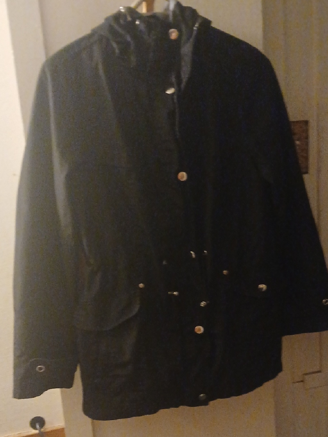 Fashion Bug Black Hooded Raincoat With Snap & Zipper Clousure Side Pockets
